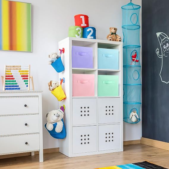 Cube Storage Boxes Foldable Storage Cubes Cube Storage Box with Handles Square Storage Boxes for Home Office Kids Room Closet Shelves (27x27x28cm,Multicolor)
