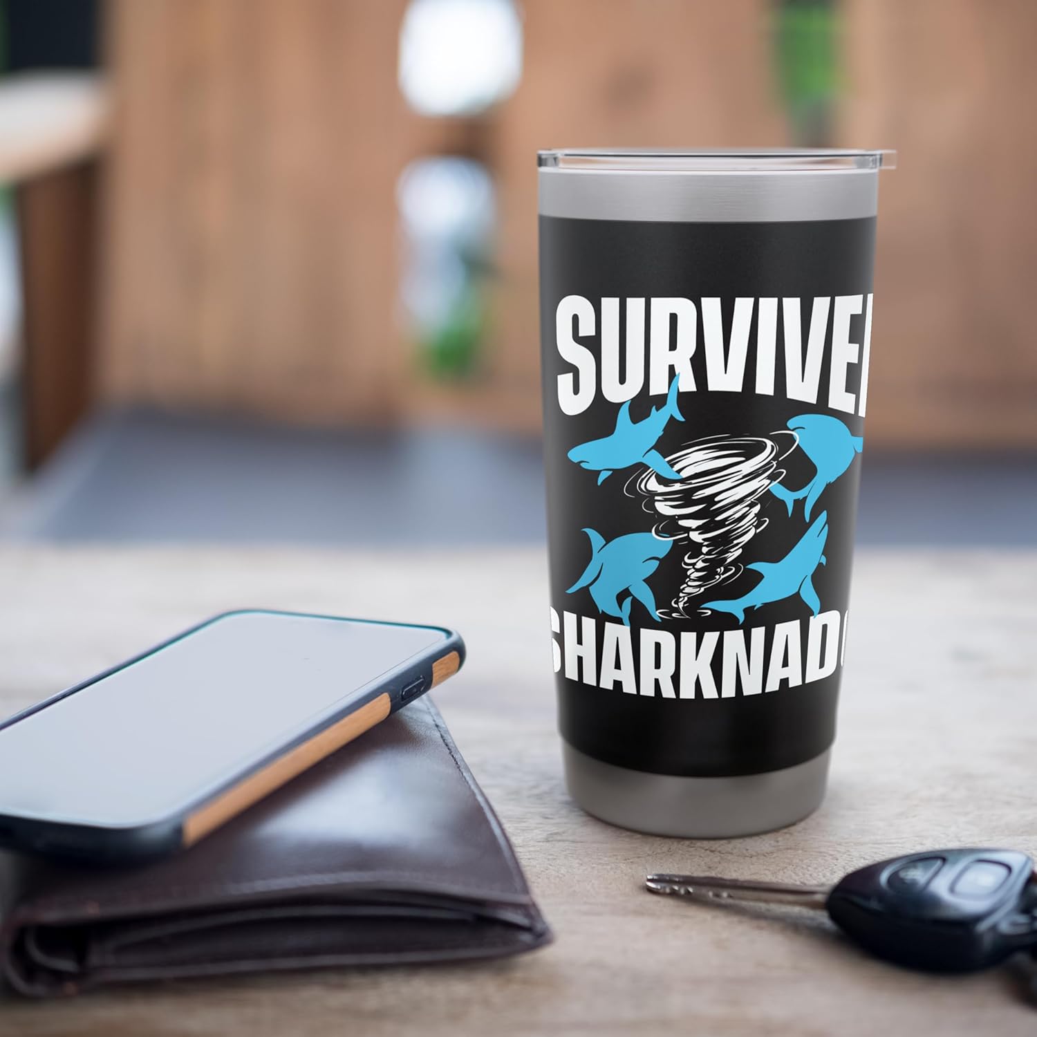 I Survived Sharknado - Shark Lover Marine Biologist Ocean Stainless Steel Insulated Tumbler - Image 7