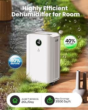 20L/Day Dehumidifiers for Home Powerful Dehumidifier with Laundry Mode, Digital Humidity Display, 24H Timer, 2.6L Water Tank & Continuous Drainage, Quiet for Bedroom/Basement/Office, Energy Saving
