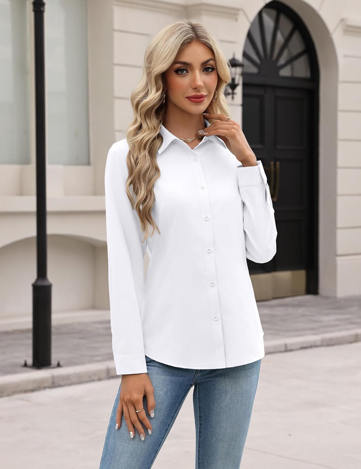 HOTOUCH Women Button Down Shirts Long Sleeve Stain Shield Dress Shirts Slim fit Work Blouses Office Business Tops - Image 5