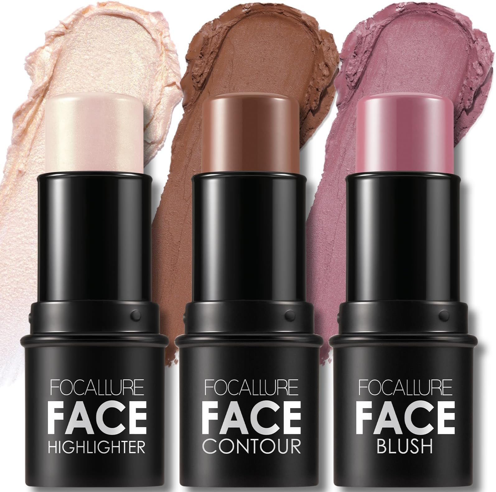 3 Pcs Cream Contour Sticks,Shades with Highlighter & Bronzer & Blush,Non-greasy and Water-resistant Face Contouring Pen,Easy to Sculpt the Face and Create a Lightweight Finishing