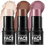 FOCALLURE 3 Pcs Cream Contour Sticks,Shades with Highlighter & Bronzer & Blush,Non-greasy Long-wear Face Contouring Pen,Easy to Sculpt the Face and Create a Lightweight Finishing Makeup,NEUTRAL