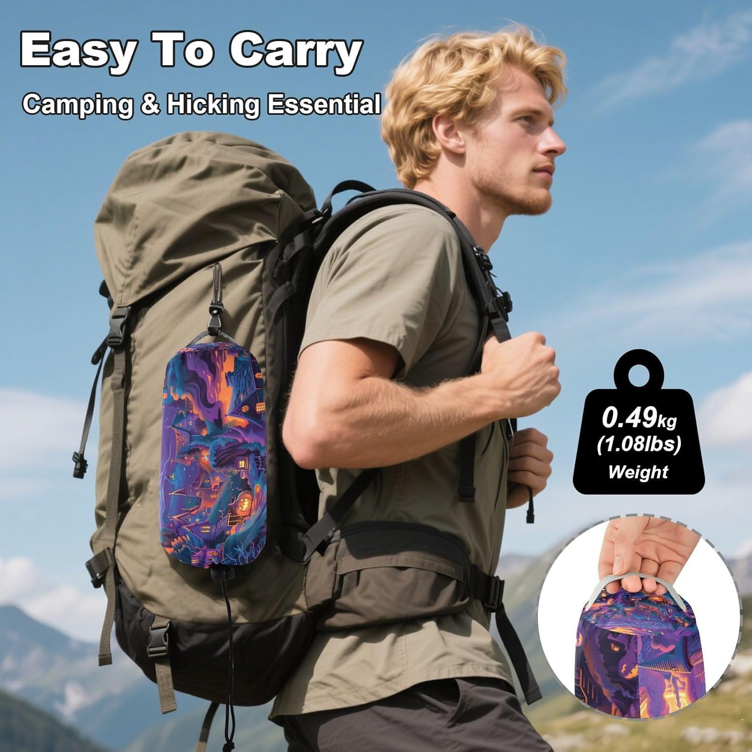 ALAZA Halloween Town Ghost Camping Hammocks Single or 2 Person 500 lbs Portable Parachute Travel Hammock w/Tree Straps for Hiking Backpacking Indoor Outdoor