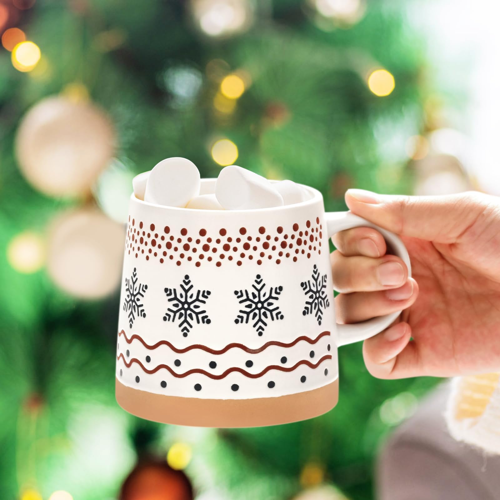 Joymaking Tasse Weihnachten Set Weihnachtsgeschenke für Frauen Freunde Kaffeetasse mit Weihnachtsbaum Schnee Lebkuchenmann Weihnachtstasse für heißen Kakao Glühwein, 400ml 4er Set Weihnachtstassen