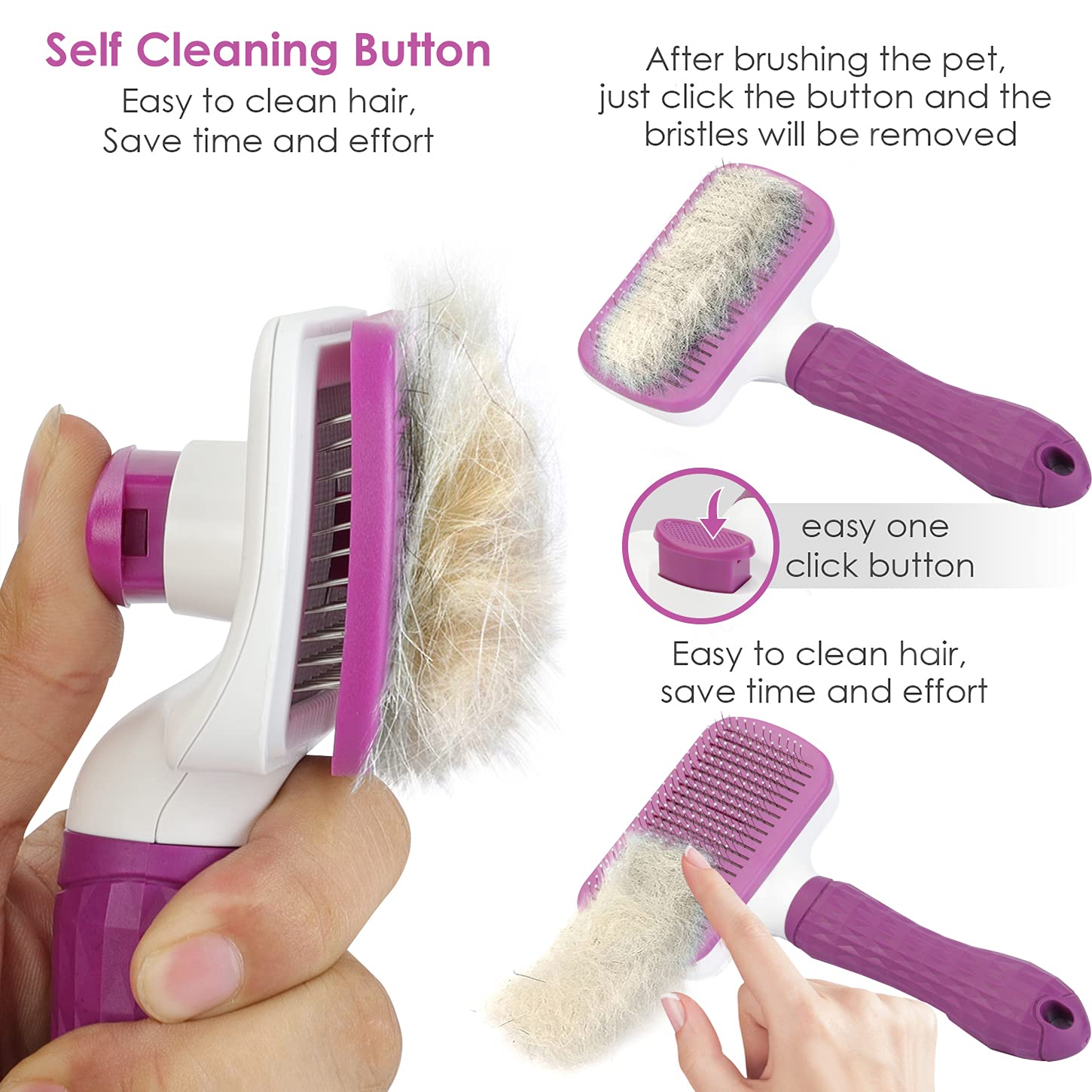 Self Cleaning Slicker Brush for Dogs and Cats,Pet Grooming Tool,Removes Undercoat,Shedding Mats and Tangled Hair ,Dander,Dirt, Massages particle,Improves Circulation : Pet Supplies