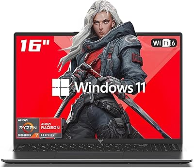 2025 AMD Gaming Laptop, 16 inch Laptop Computer with AMD Ryzen 7 5825 Series(8C/16T, Up to 4.5GHz), 16GB RAM 512GB NVMe SSD Laptop, Radeon RX Vega 8 Graphics, WiFi-6, Backlit KB, HDMI