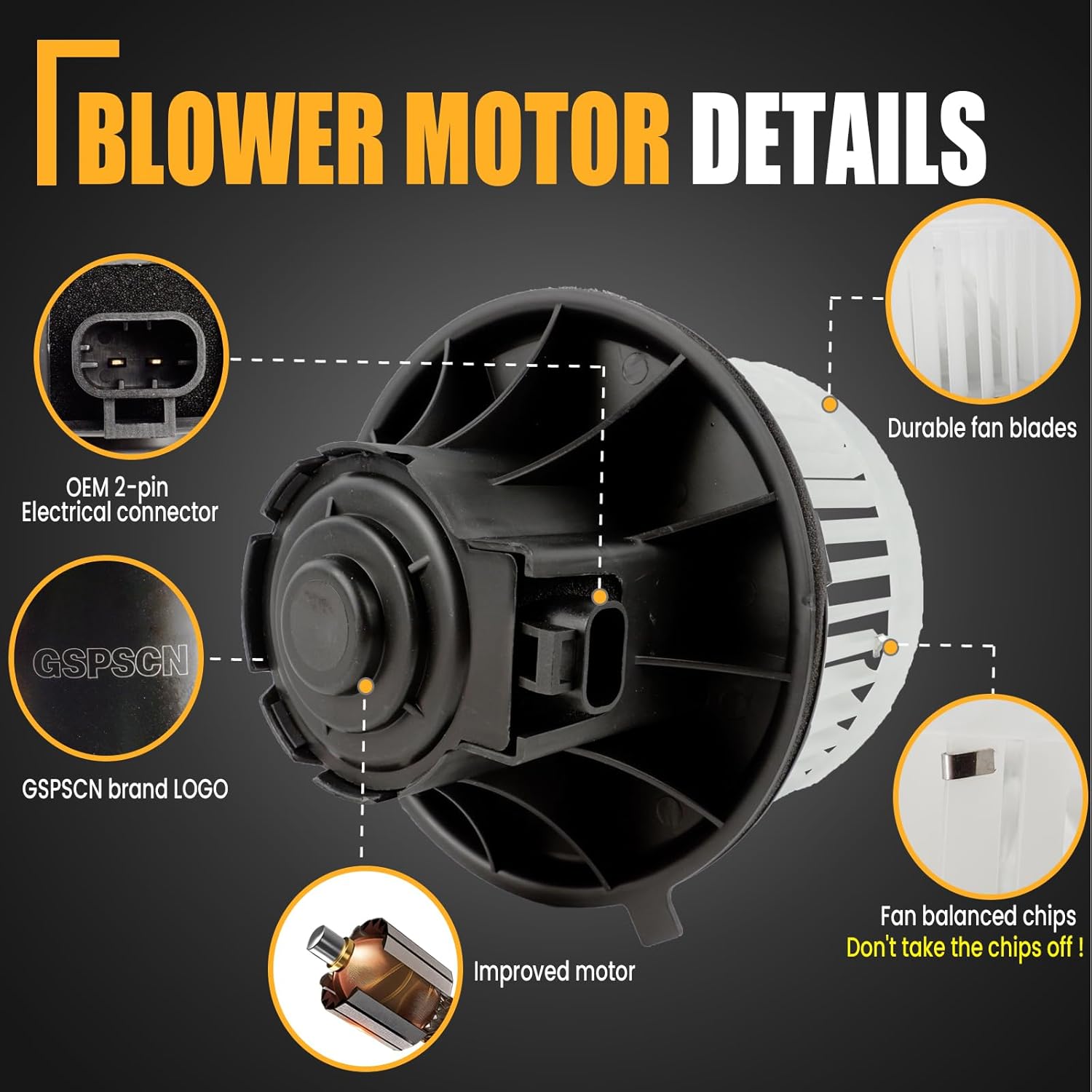 GSPSCN 700089 AC Blower Motor with Fan for 1999 2000 2001 2002 2003 2004 2005 2006 Chevy Tahoe Silverado Avalanche Suburban & GMC Sierra Yukon & 2002-2006 Cadillac Escalade - HVAC Heater Blower Motor