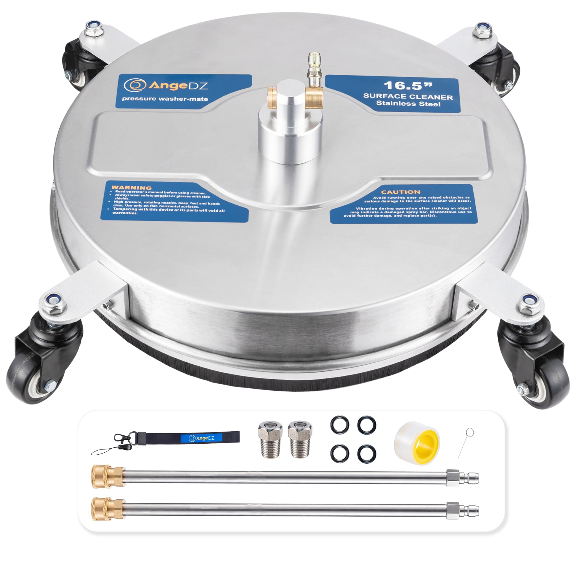 16.5" Pressure Washer Surface Cleaner with 4 Wheels, 1/4" Quick Connect Plug, Sturdy Stainless Steel Power Washer Attachment, Min Flow Rate 1.8 GPM, Max 4000 PSI
