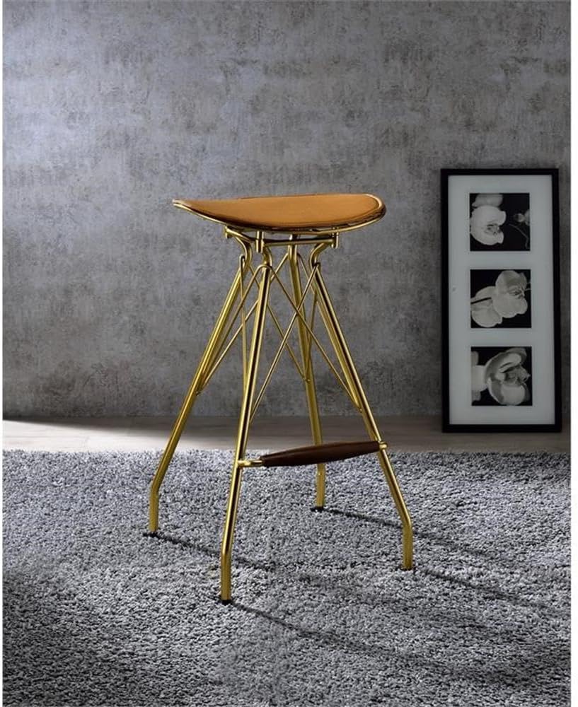 Acme Dragea Faux Leather Armless Bar Stool in Whiskey and Gold (Set of 2)