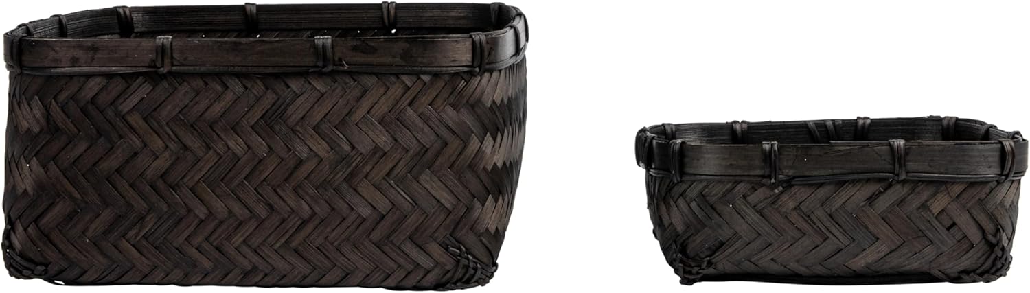 Bloomingville Bamboo & Water Hyacinth Baskets, Black, Set of 2