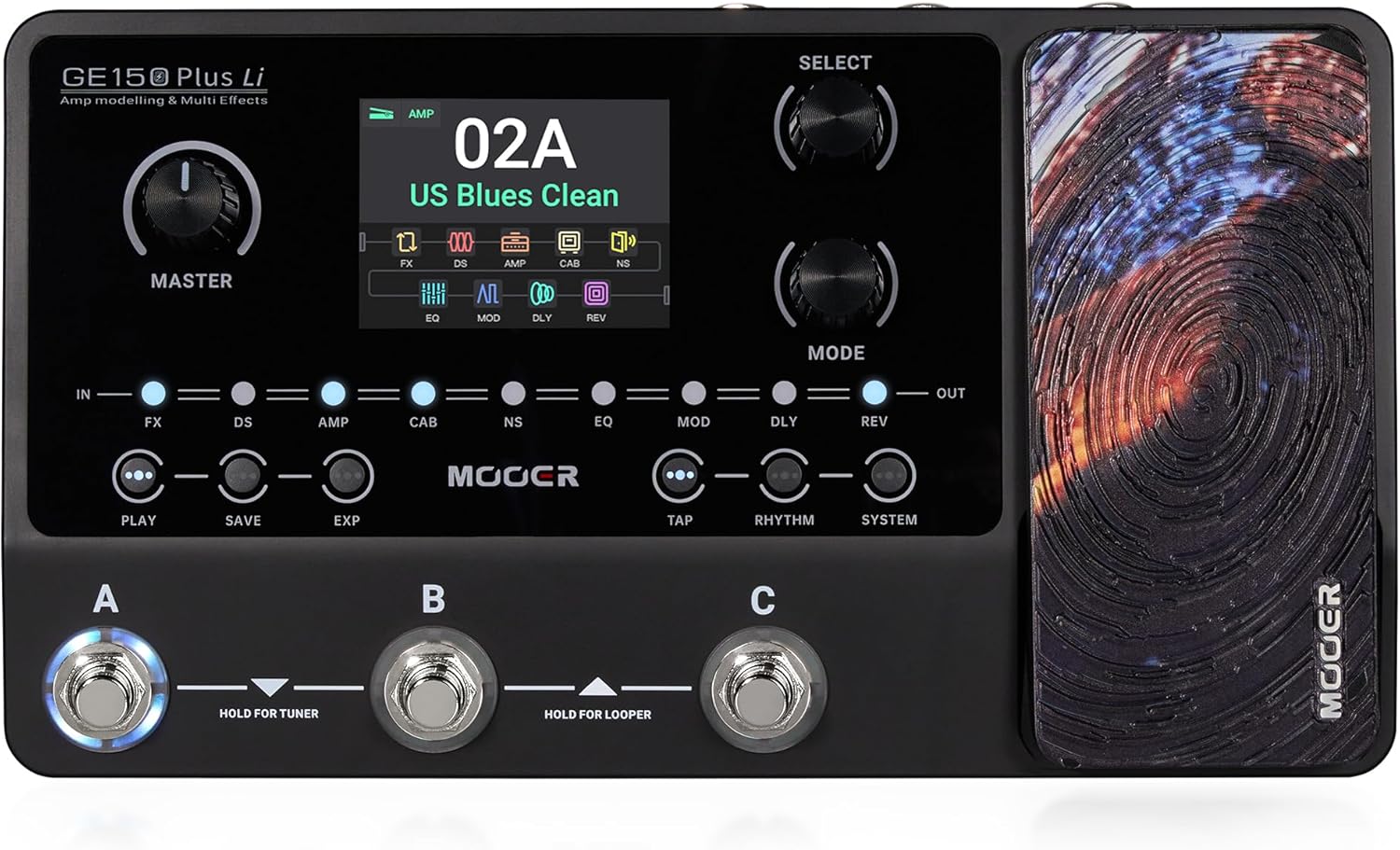 MOOER GE150 Plus Li Black Portable Guitar Multi Effects Pedal, 9-Hour Battery Life, Compact Amp Modeler & IR Loader, NAM & MNRS Support, Looper & Drum Machine, Direct OTG Recording image 2
