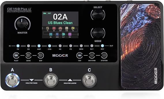 MOOER GE150 Plus Li Black Portable Guitar Multi Effects Pedal, 9-Hour Battery Life, Compact Amp Modeler & IR Loader, NAM & MNRS Support, Looper & Drum Machine, Direct OTG Recording