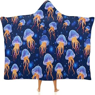 Jelly Fish - Manta con capucha, suave, cálida, estampada, color azul