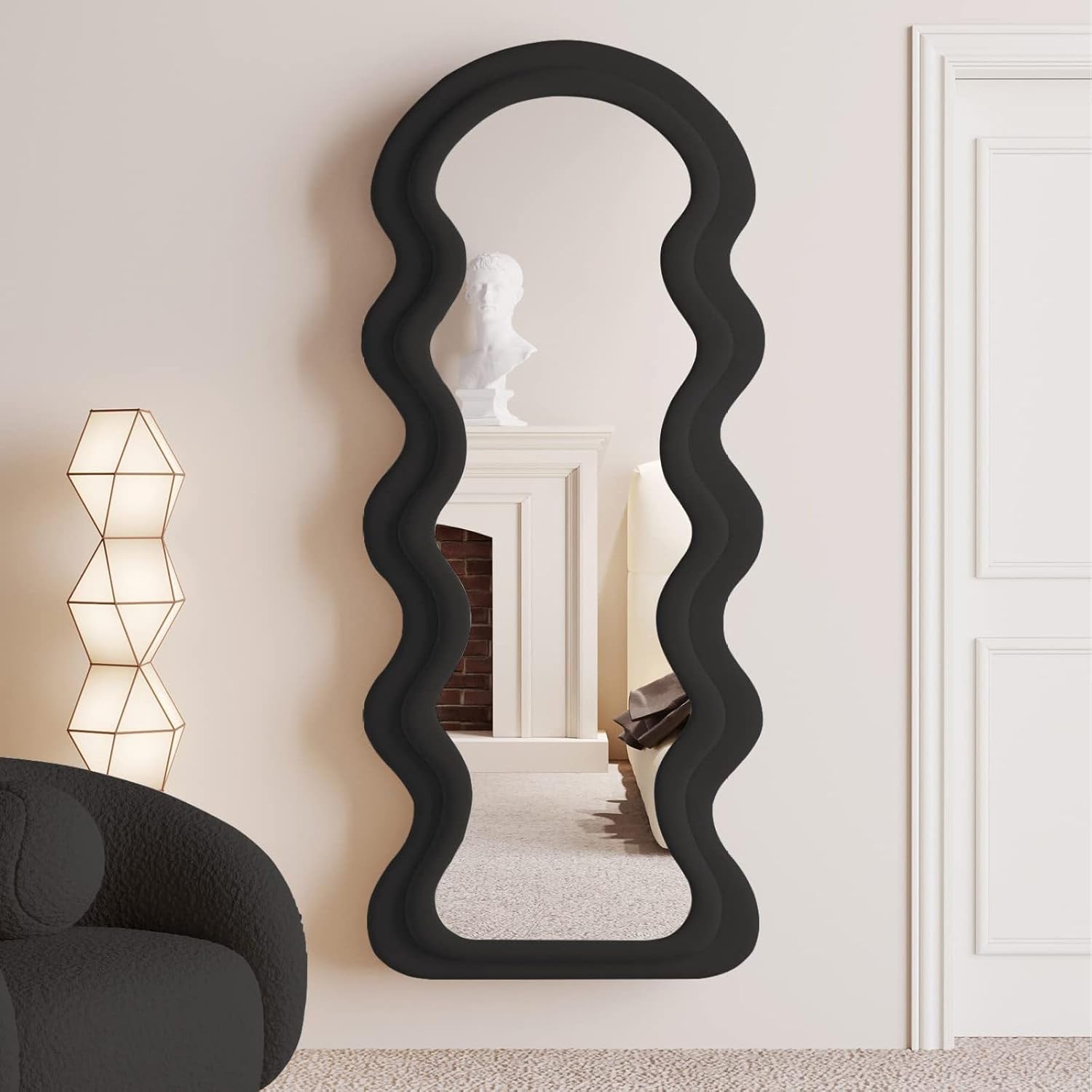 Full Length Mirror Floor Mirror 63"x24", Irregular Wall Mirror Wavy Full Body Mirror for Bedroom Living Room, Hanging or Leaning Against Wall, Beige
