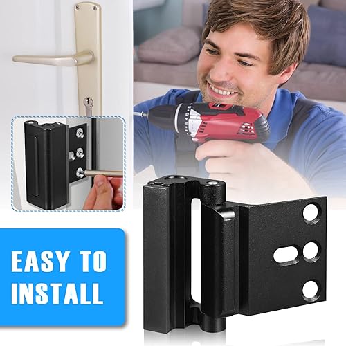 Miniatura 8 de Steinwhale Paquete de 3 cerraduras de refuerzo de puerta de seguridad para el hogar, cierre de seguridad a prueba de niños, tapón interior, añade