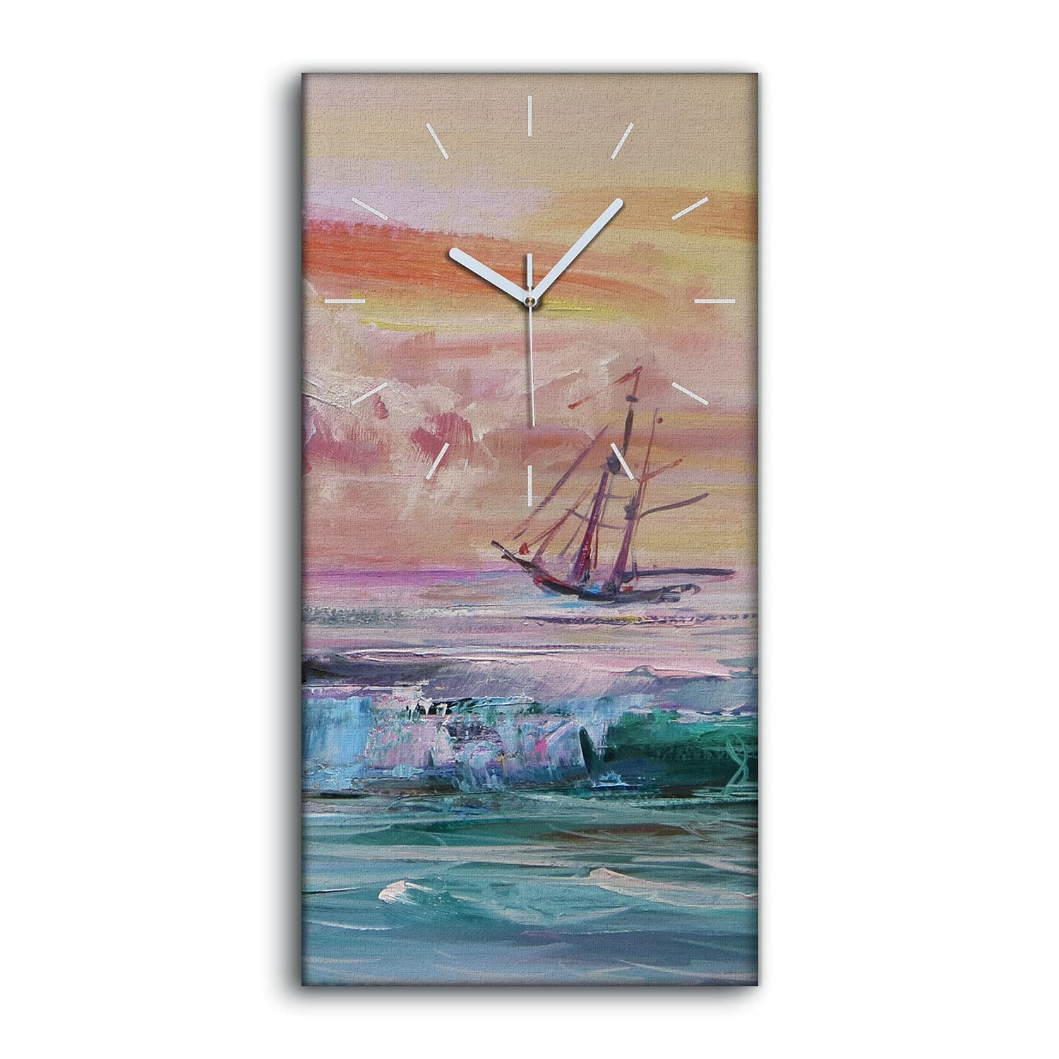 Horloge sur Toile 30x60cm Navire de Lake Oiloean avec Aiguilles Blanches