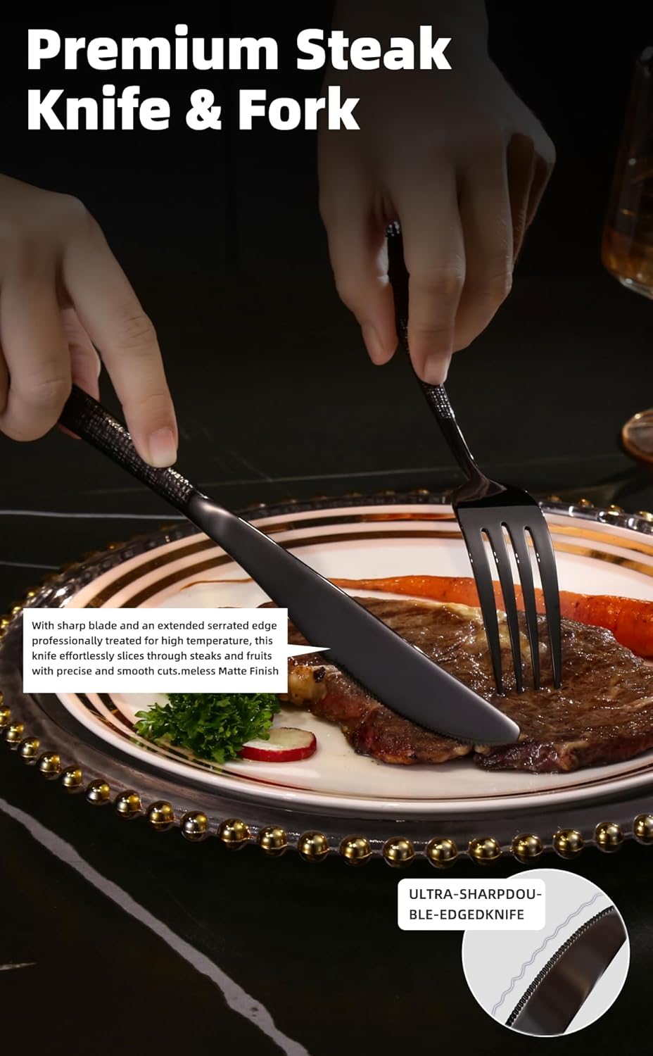 20 Pcs Black Silverware Set, Food-Grade Stainless Steel Flatware Set for 4, Fabric-Textured Cutlery Set, Mirror Polished Tableware Eating Utensils Set for Kitchen, Includes Knife, Fork, Spoon Set