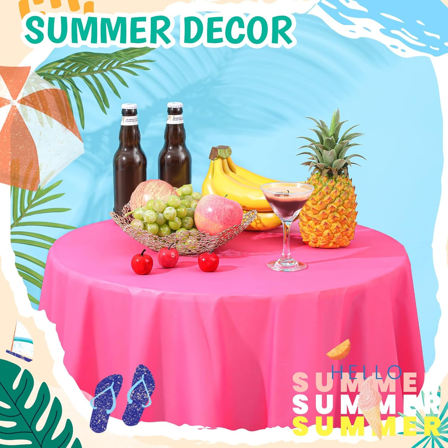 Amylove 12 Pcs Hawaiian Plastic Tablecloths 84 Inch Disposable Round Waterproof Table Cover for Birthday Wedding Anniversary Fine Dining Luau Summer Party Decoration Supplies