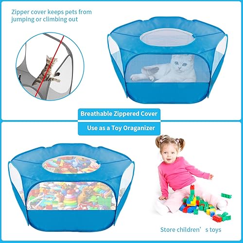 Miniatura 5 de Corralito de juegos para animales pequeños con cubierta antiescape, corralito portátil para gatos, transpirable para interiores y exteriores, jaula