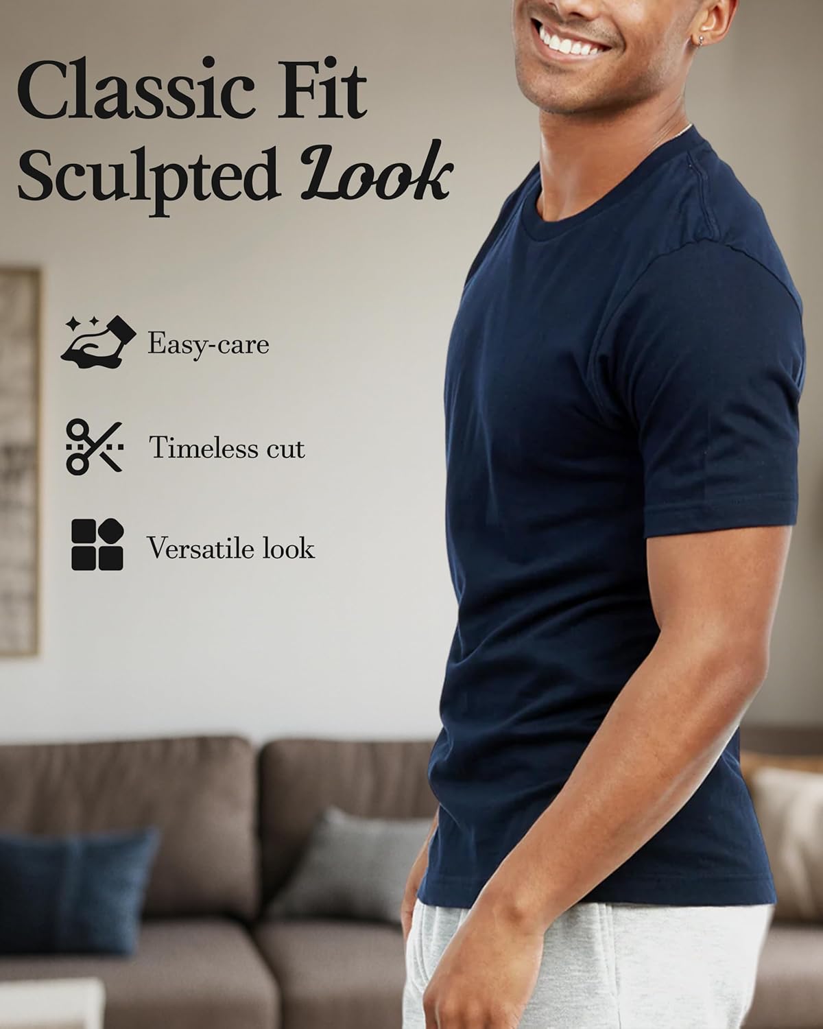 Cotton T-Shirts for Men 3Pack, Mens Basic T Shirts Short Sleeve Classic Fit Multipack Mens Basic Tees