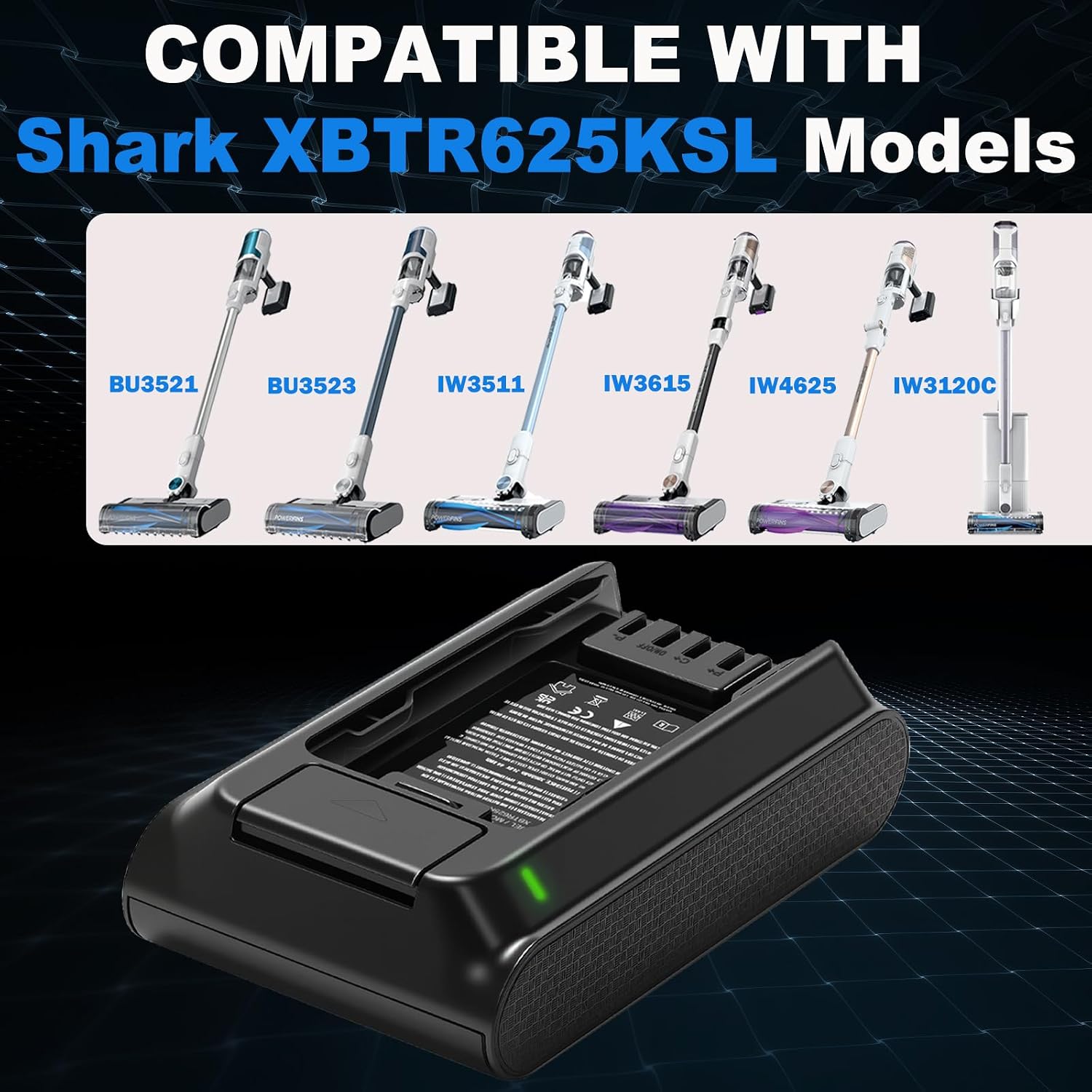 Battery Replacement for XBTR625KSLN Models Compatible with Shark IW3511, IW3615, IW3110C, IW3111C, IW3120C, IW3511, BU3521, BU3523 Series Cordless Vacuum Cleaner