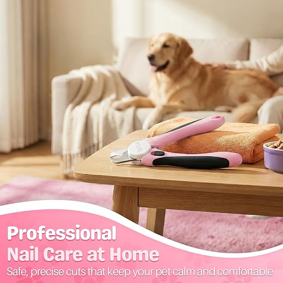 Flexzion Dog Nail Clippers and Cat Nail Trimmer with Safety Guard, Pink | Pet Nail Clippers with a 3.5 mm Stainless Steel Blade for Grooming Puppies, Indoor Cats and Small, Medium or Large Dog Breeds