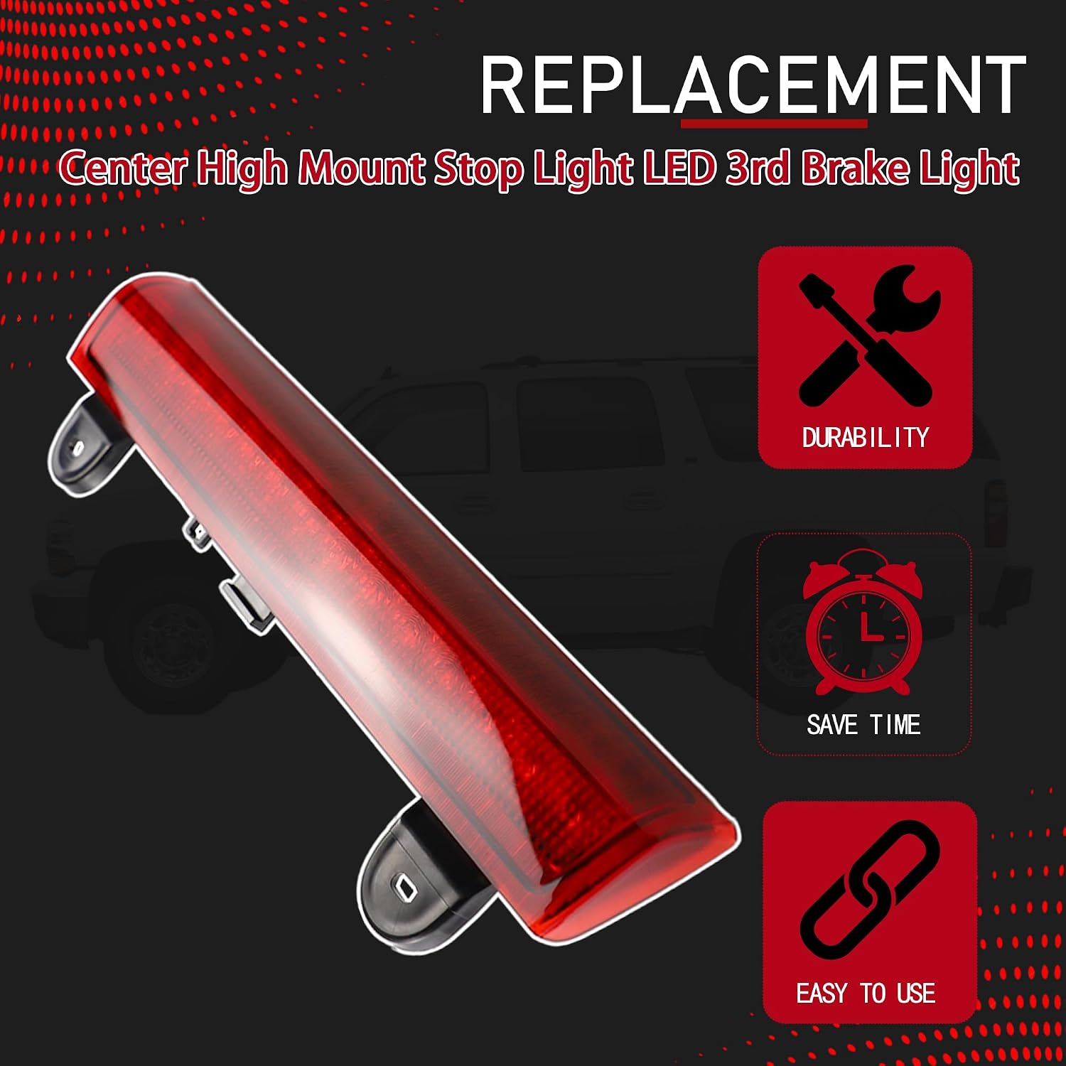 Center High Mount Stop Light LED 3rd Brake Light Compatible with 2000-2006 Chevy Tahoe Suburban 1500/2500 2000-2006 GMC Yukon XL 1500/2500 Replaces 923-203 15170955 S47001 GM2890107