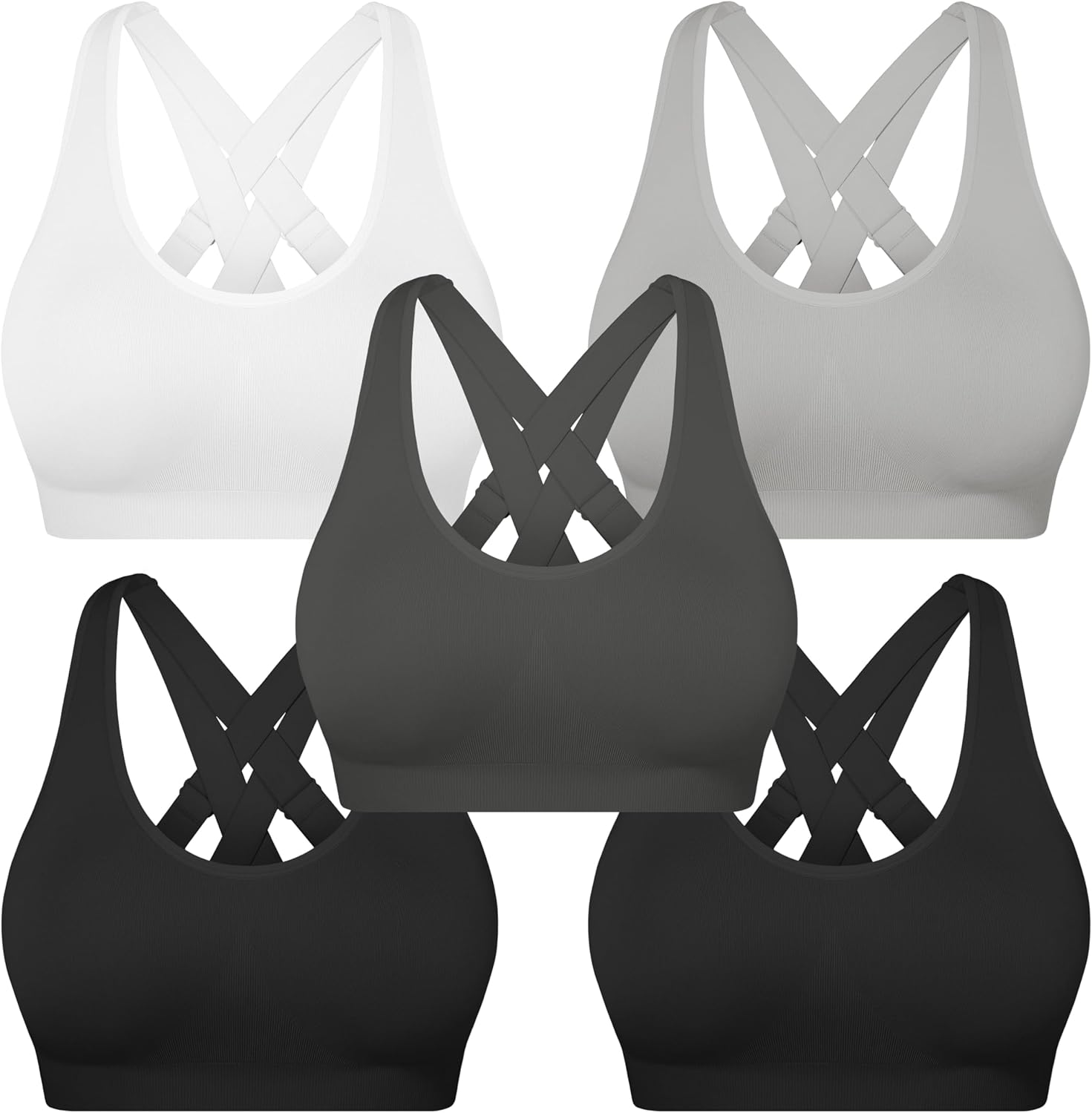 MIRITY Padded Strappy Sports Bra for Women - with Dual Crossback and Adjustable Straps for Workout Gym