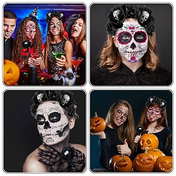 Fascia Messicana Giorno Dei Morti Con Rose, Guanti E Tatuaggi - Accessorio Halloween - Foto 2