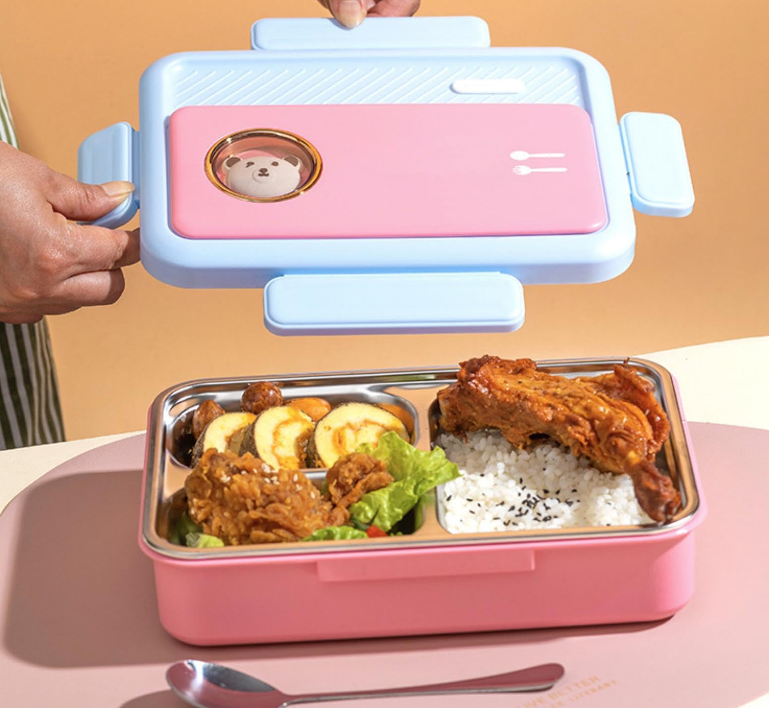 MRKU Portapranzo in Acciaio Inox - Contenitori a Prova di perdite - Portatile, a Prova di perdite, con divisori, Ideale per Professionisti, viaggiatori, Studenti e Adulti.