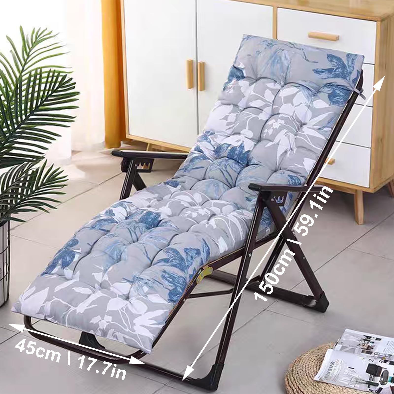 Coussin pour Bain De Soleil, Matelas Épais pour Chaise Longue Et Transat De Jardin, Rembourrage en Coton avec Attaches, Intérieur Et Extérieur Grey,150cm