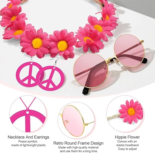 Miniatura 3 de Accesorios de disfraz hippie para niña de los años 60 y 70