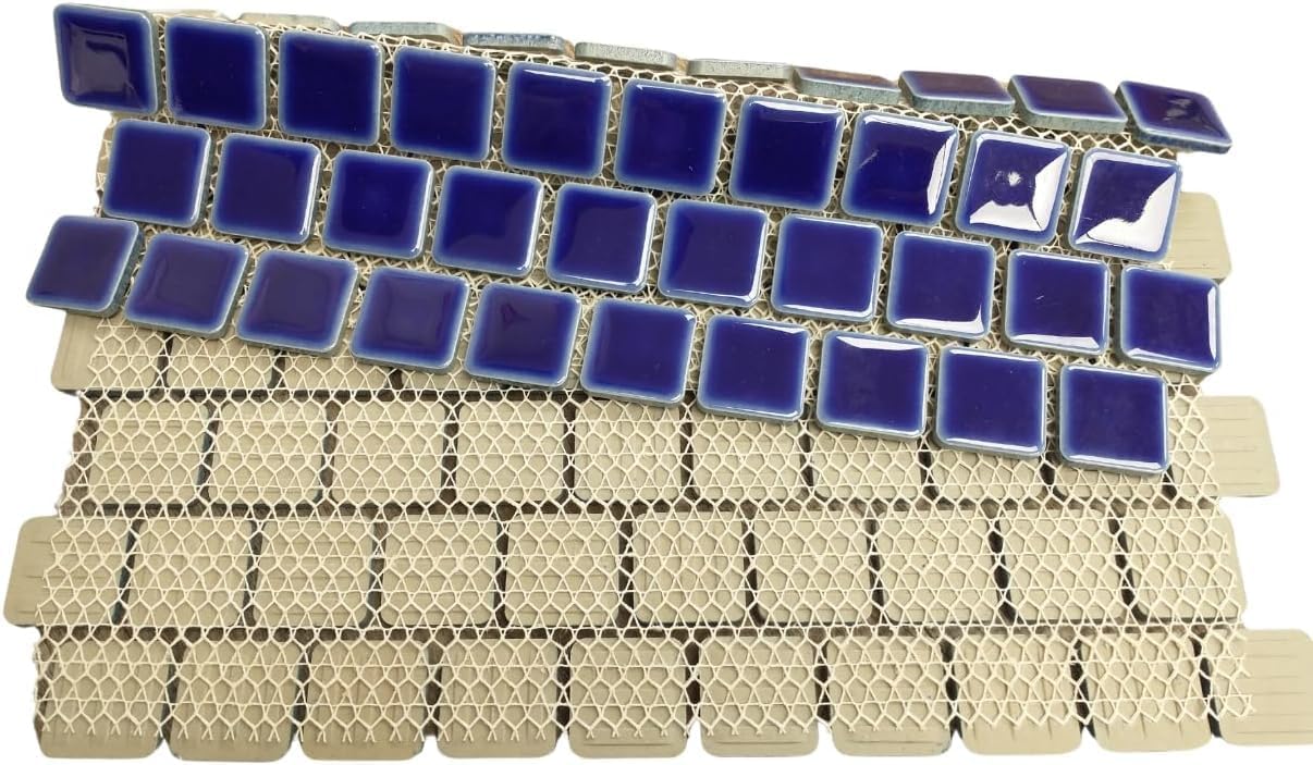 Tenedos PL-110 Viaggio Royal Blue 1x1 Porcelain Pool Mosaic Tile for Wall Floor Kitchen Backsplash Bathroom Shower Accent Durable Water Resistant (10 Sheets)