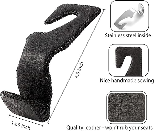 Miniatura 6 de AMVOYOA Car Headrest Hook, Leather Vehicle Back Seat Hanger Storage for Purse Groceries Bag and More, Black&Red, Pack of 2