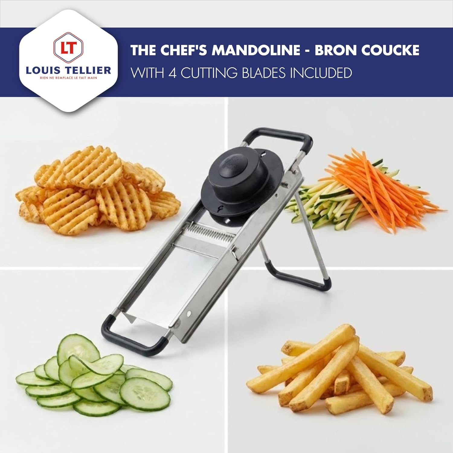 Professional Mandoline Slicer – Stainless Steel – Julienne, Waffle & French Fry Cutter – Adjustable Thickness