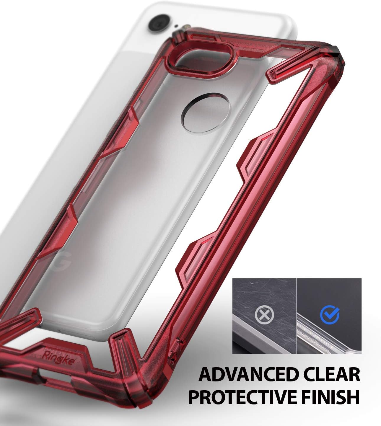 Ringke Fusion-X Compatible with Pixel 3 Case Ergonomic Transparent Military Drop Tested Defense Hard PC Back TPU Bumper Impact Resistant Protection Cover for Google Pixel 3 - Ruby Red
