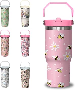 Bee Tumbler with Handle and Flip Straw for Women Men, 30oz Daisy Stainless Steel Insulated Cup, Water Bottle Travel Coffee Mug,Gifts for Animal Lovers