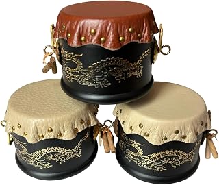 Handmade Chinese Dragon Boat Drum Decor - Gold Foil Cultural Display, Feng Shui Office Art, Asian Intangible Heritage Collectible, Home Cultural Decor (Khaki, Large 2.4 * 2.4 * 2.4'')