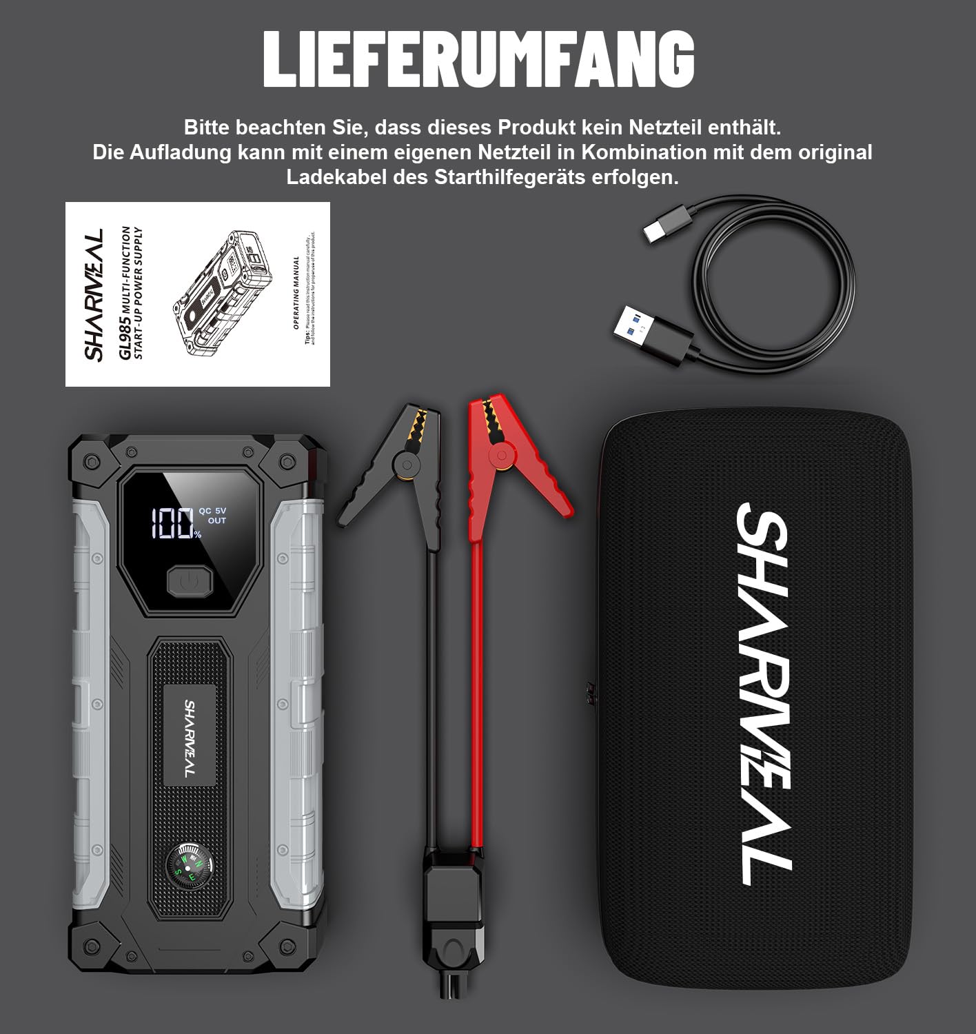 10000A Arrancador de Coche, Arrancador de Baterías de Coche, 12V Arrancador de Portátil con para All Gasolina o 10L Diesel, Clips de Seguridad Inteligentes, Portable Jump Starter con Linterna LED