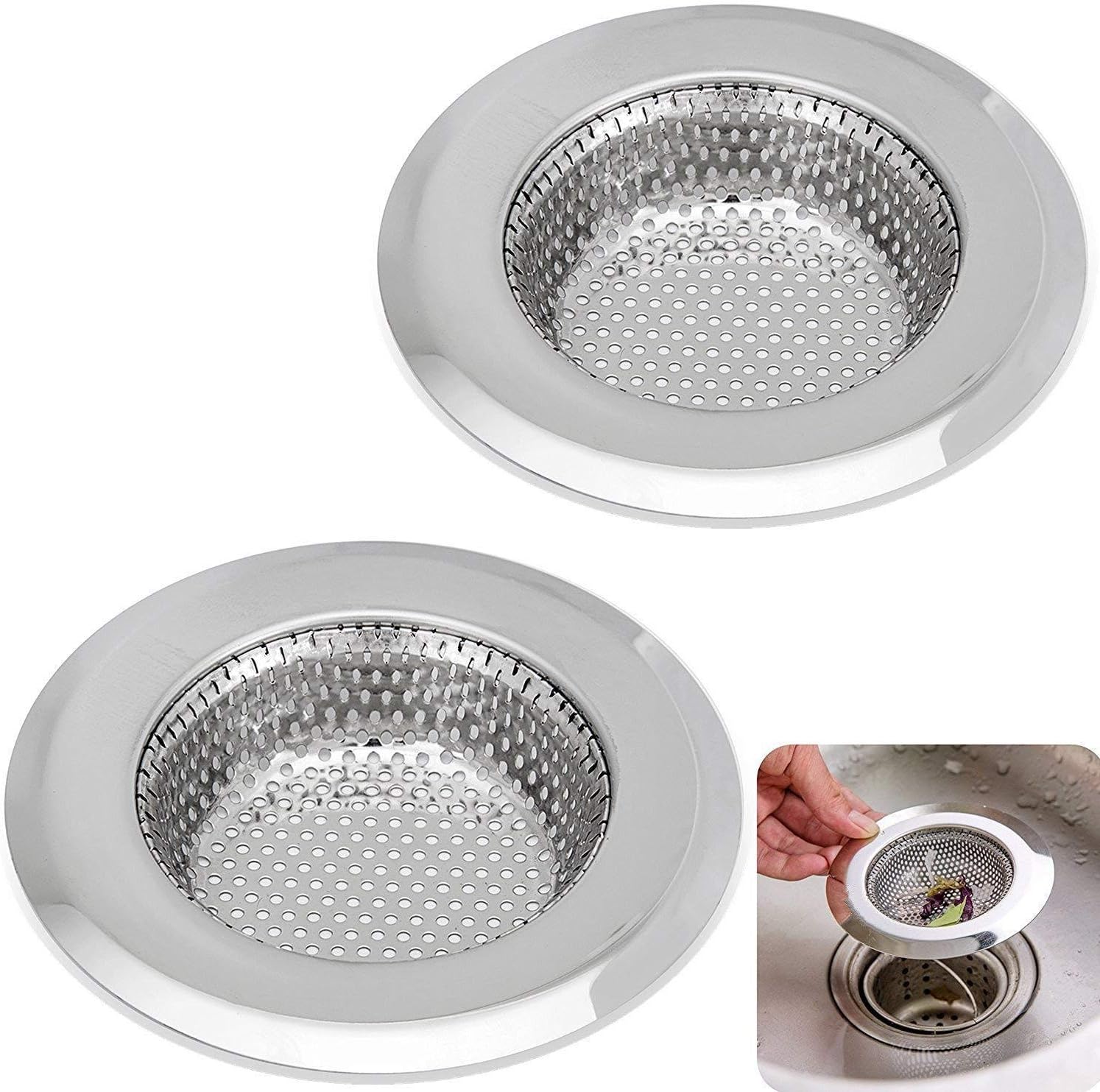 Kitchen Sink Strainer - 4.5 Inch Dia - 2PCS Sink Strainers - Stainless Steel Sink Drain Cover - Perfect Fit for Almost All US Kitchen Sinks, No Rust, Sturdy Build, Chic Modern Finish - Aisxle