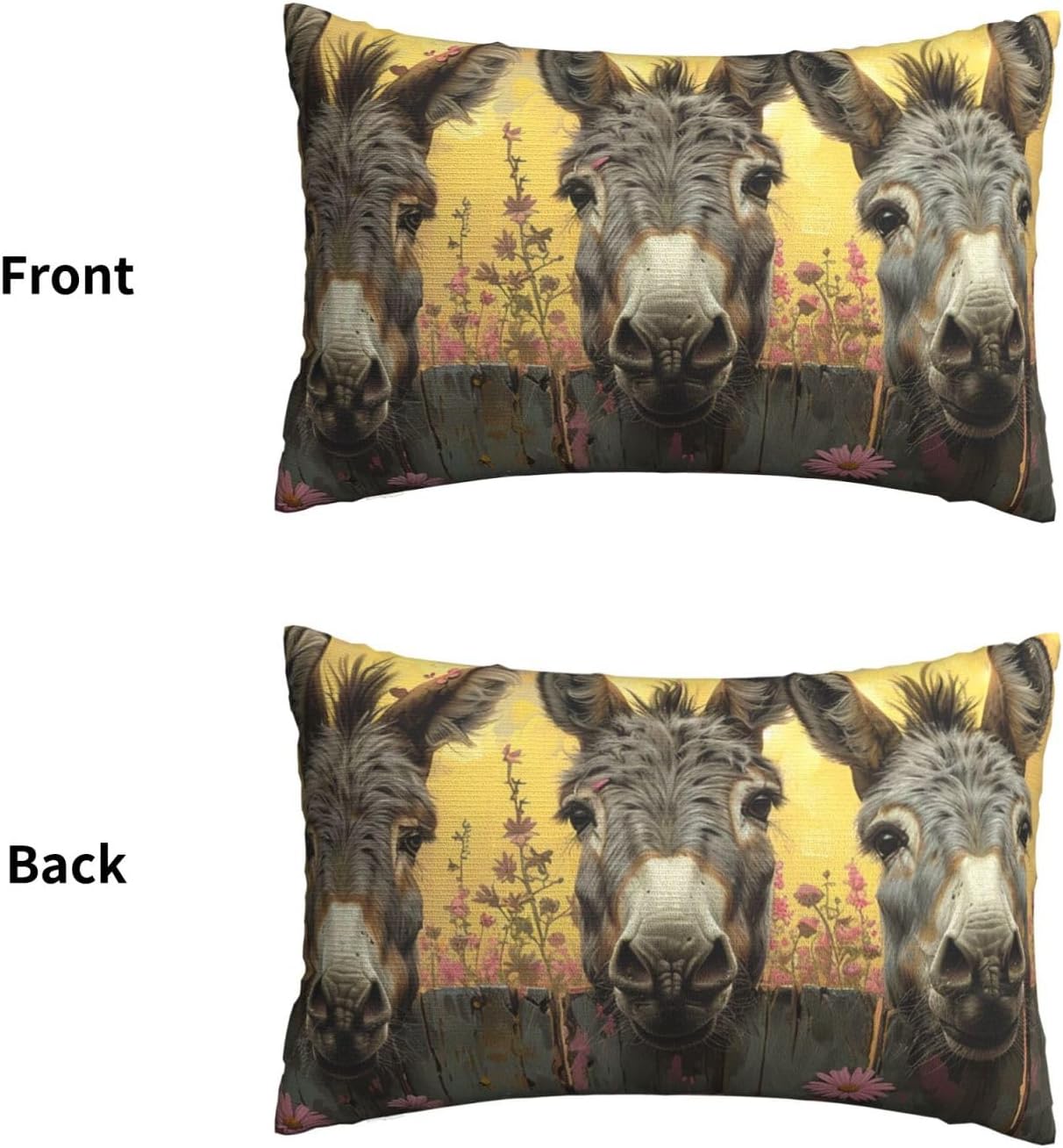 Pillowcases Set of 2 Pillow Shams Breathable Soft Plush Pillow Covers with Envelope Closure Donkey and Flowers Pillowcases Queen Size 20x30 Inches Winter Decorative Washed Pillow Cases