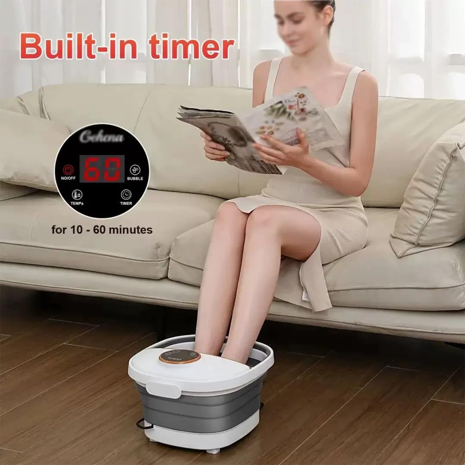 Vaschetta for Pediluvio, Temperatura Regolabile e Funzione Timer | Design Del Massaggio Con Rullo Plantare, Struttura di Stoccaggio Compatta e Pieghevole(White)
