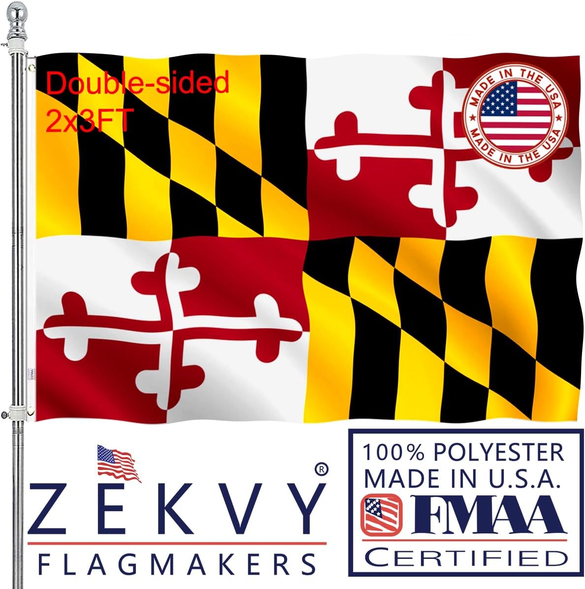 Maryland States Flag 3x5 Outdoor Made in USA - Double Sided Heavy Duty Vivid Color Maryland MD Flags with 2 Brass Grommet