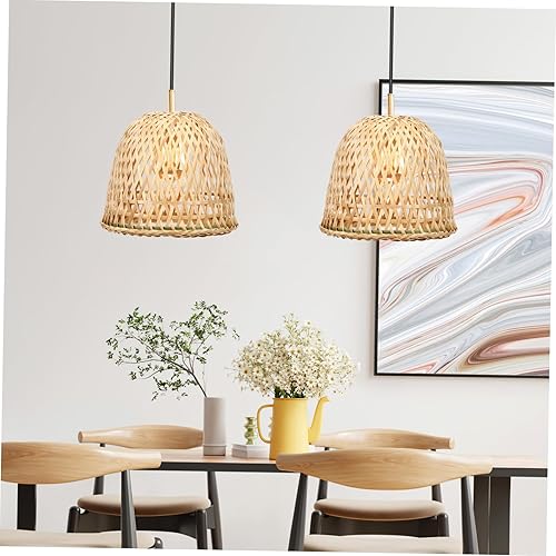 Vista 4 de COHEALI 2pcs bambú lámpara de mesa pantalla pequeña retro pantalla para colgar luz colgante