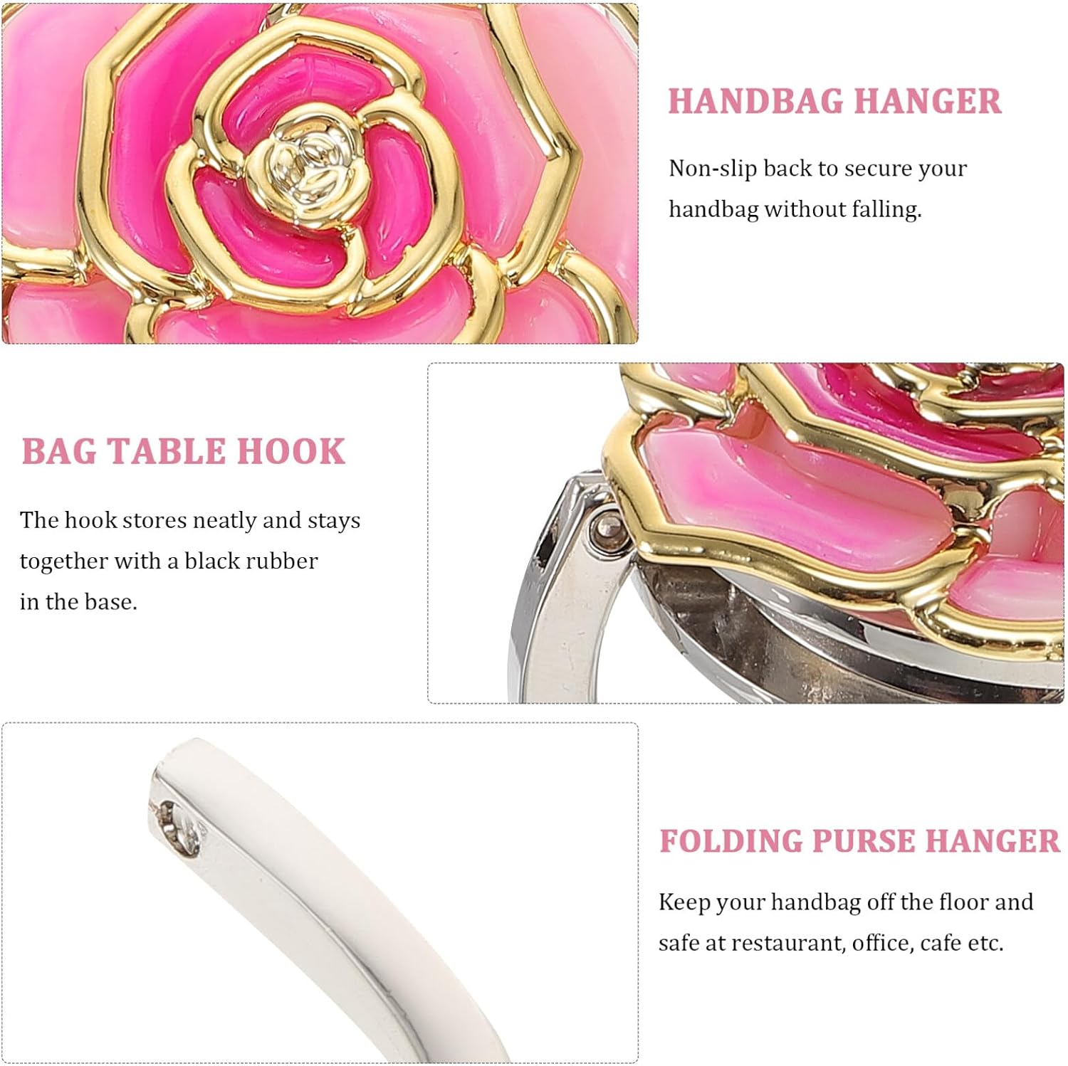 Totority Rose Flower Shaped Folding Handbag Purse Bag Hanger Table Hook Holder (Pink) for Dinning Room Decor