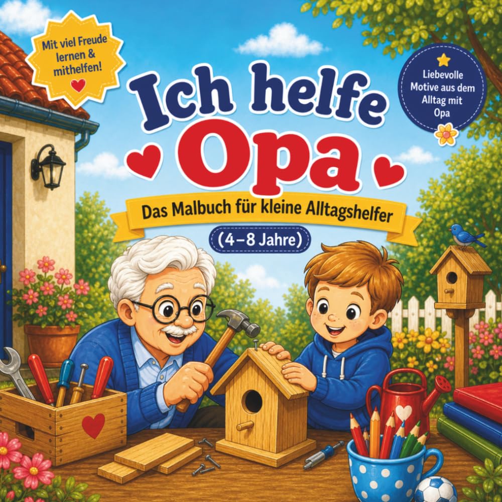 Ich helfe Opa – Das Malbuch für kleine Alltagshelfer (4–8 Jahre): Liebevolle Alltagsszenen zum Ausmalen – wie im echten Leben mit Opa | Für Kinder, die gerne helfen und mit anpacken