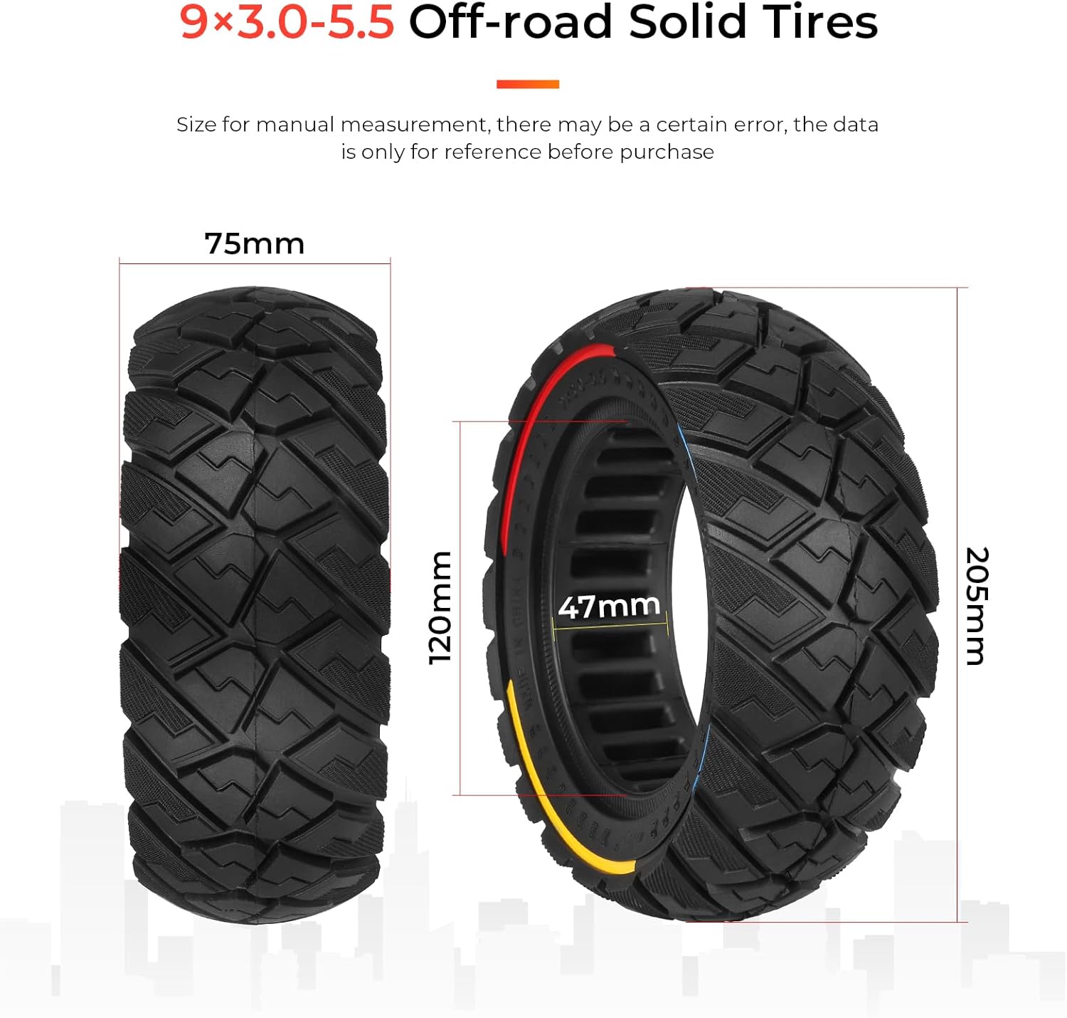 9x3.0-5.5 Electric Scooter Solid Tire for Kukirin G2 pro Scooter, Replacement Front or Rear Solid Tire 1PCS