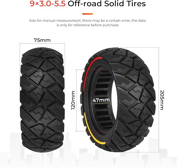 9x3.0-5.5 Electric Scooter Solid Tire for Kukirin G2 pro Scooter, Replacement Front or Rear Solid Tire 1PCS