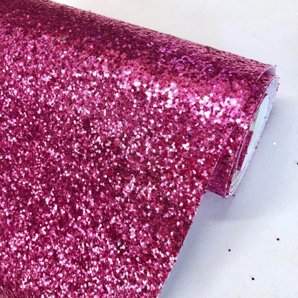 Glitter Fabric Sparkly Chunky Vinyl Backed Material Decor 138cm Wide (Price Per Metre) (Candy Pink)