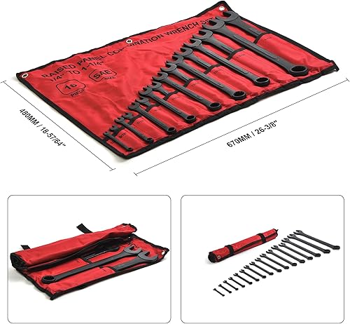 Miniatura 3 de Juego de llaves combinadas SAE de 16 piezas, juego de llaves SAE de 14 a 1-14 pulgadas con bolsa enrollable